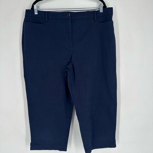 NWT Talbots Perfect Skimmer Blue Capri Pants Size 18 Button Hem XL Pedal Pusher - Picture 2 of 13